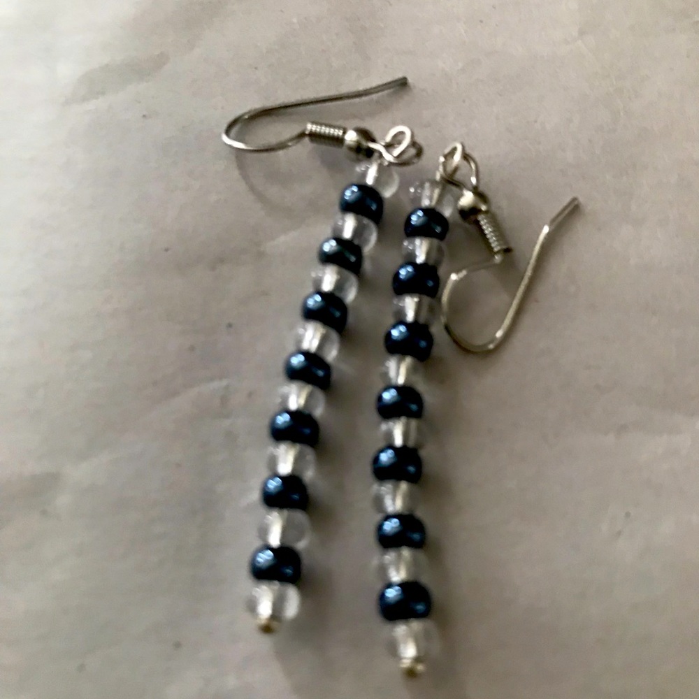 PEWTER AND CLEAR BEADED EARRINGS